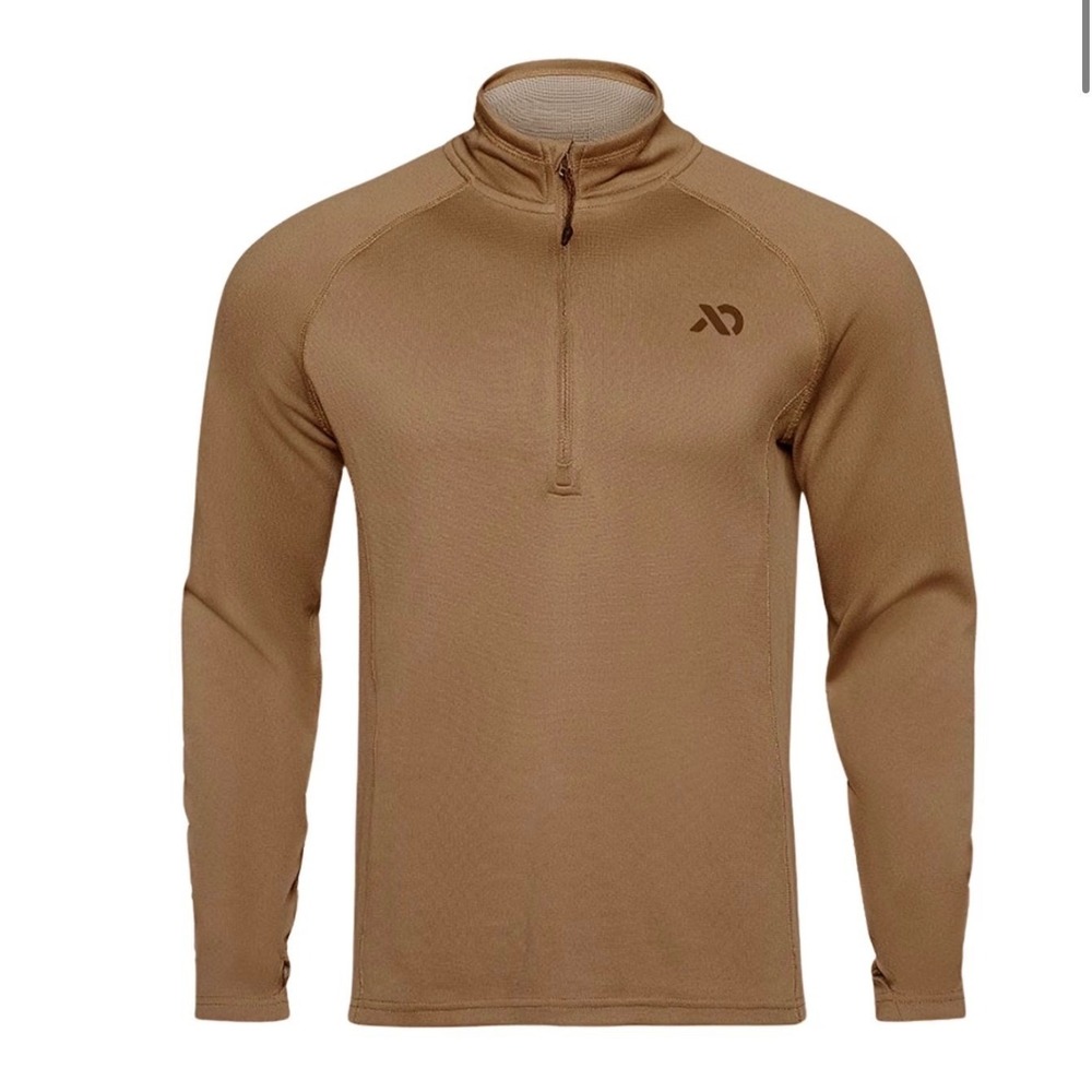 First Lite Pullover Mens XL Tan Merino Wool 1/4 Zip Base Layer Thumb Loops